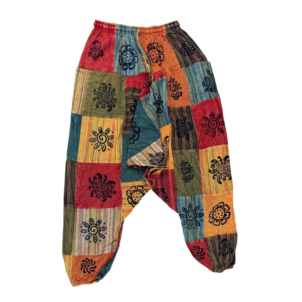 Nepal OS Harem Pants Drop Crotch Boho Patchwork Cotton Sun Mushroom Print
